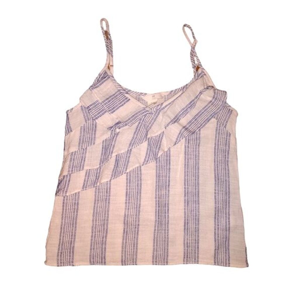 H&M White and Blue Ruffled Sleeveless Blouse Size 2